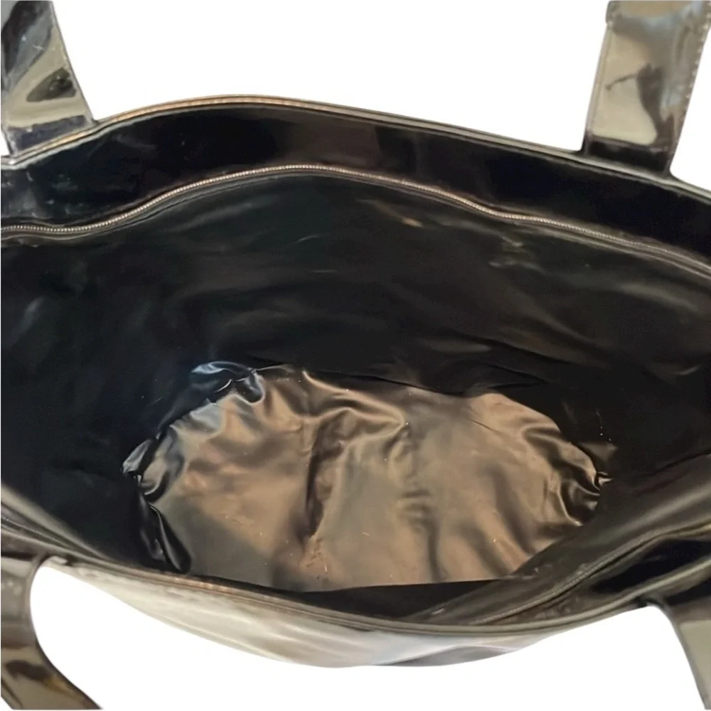 Elizabeth Arden large black patent leather tote bag 2 handles